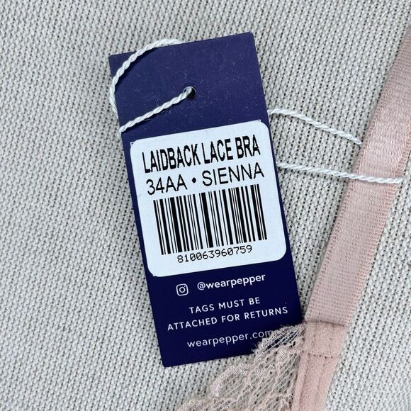 NWT Pepper Laidback Lace Bra sz 34AA * Sienna Rose Pink Underwire Mesh Overlay - Picture 7 of 7